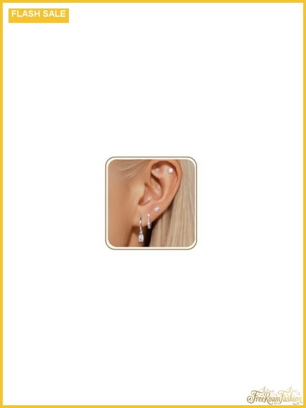 4-Pair Earrings Set Oval Dangle Hoop CZ Stud Hypoallergenic Gold Tone